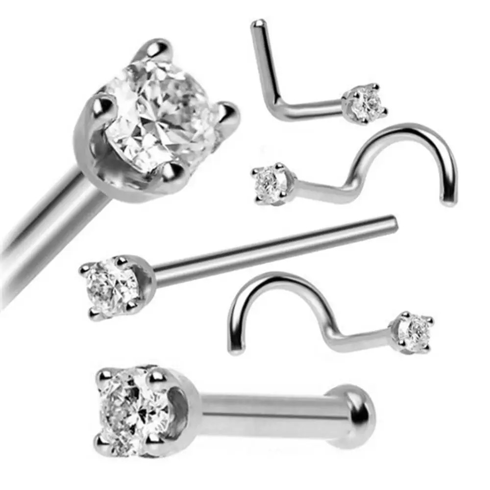 6 шт./компл. хирургическая сталь циркон драгоценный камень Носовая кость серьги