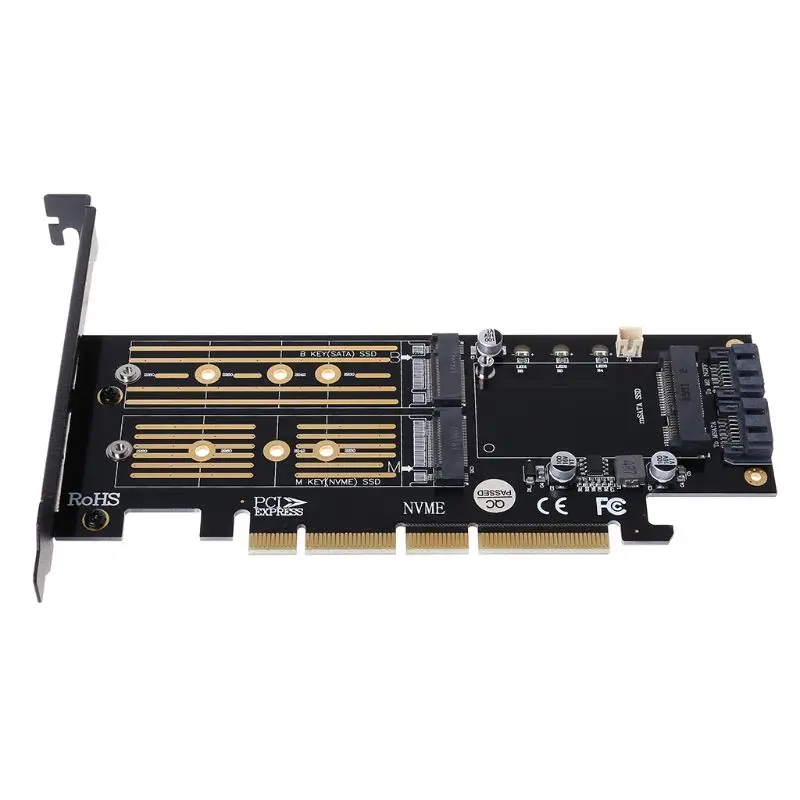 PCI-E 3.0 X16 to M.2 SSD PCIE M2 Adapter Raiser M Key B mSATA 2 x 7Pin SATA Port NVME AHCI 3 in 1 Riser Card | Компьютеры и офис
