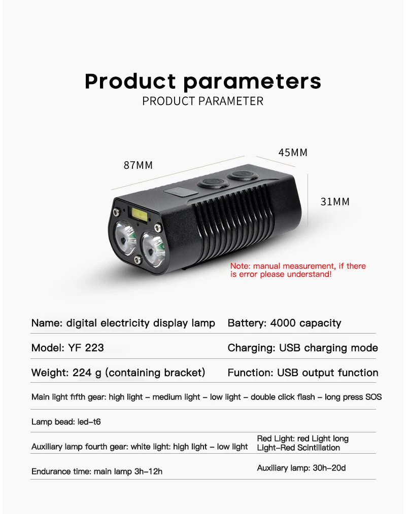

4000mAh Bicycle Light USB Rechargeable T6 LED Cycling Front Light+Bike Rear Light Taillight Set Night Riding Warning Light