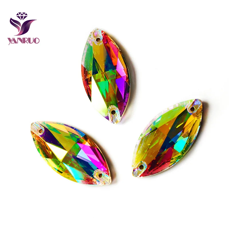 

YANRUO Crystal AB 3223 Navette Sew on Rhinestones Horse eye Crystal Stone Beads Sewing Glass Stones for dress