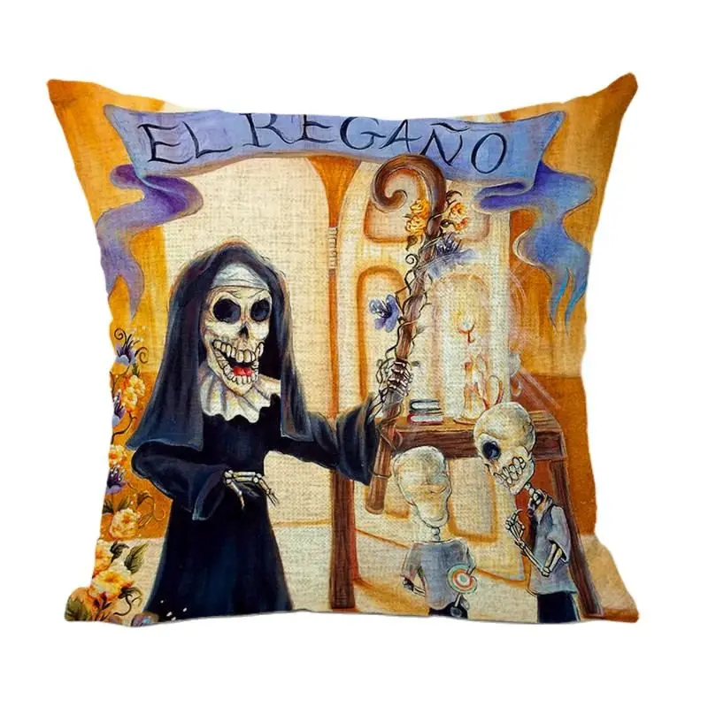 Наволочка для подушки с изображением мексиканского черепа 45*45 см зеркальное