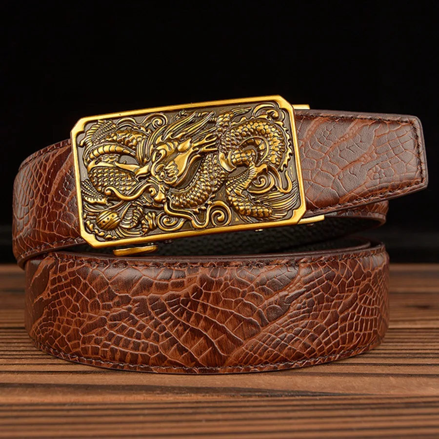 Мужской ремень из натуральной воловьей кожи с автоматической пряжкой|Мужские