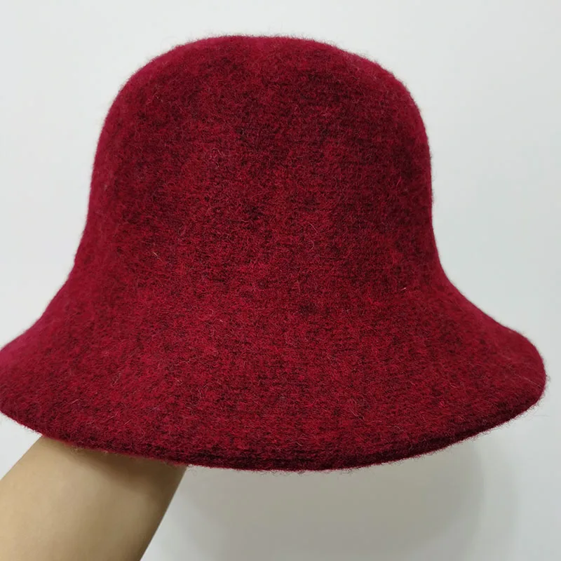 Autumn Winter Women Wool Bucket Hat 6 Colors Solid Dome Top Floppy Fishing Hats England All Match Caps Street Harajuku 56-58cm | Аксессуары