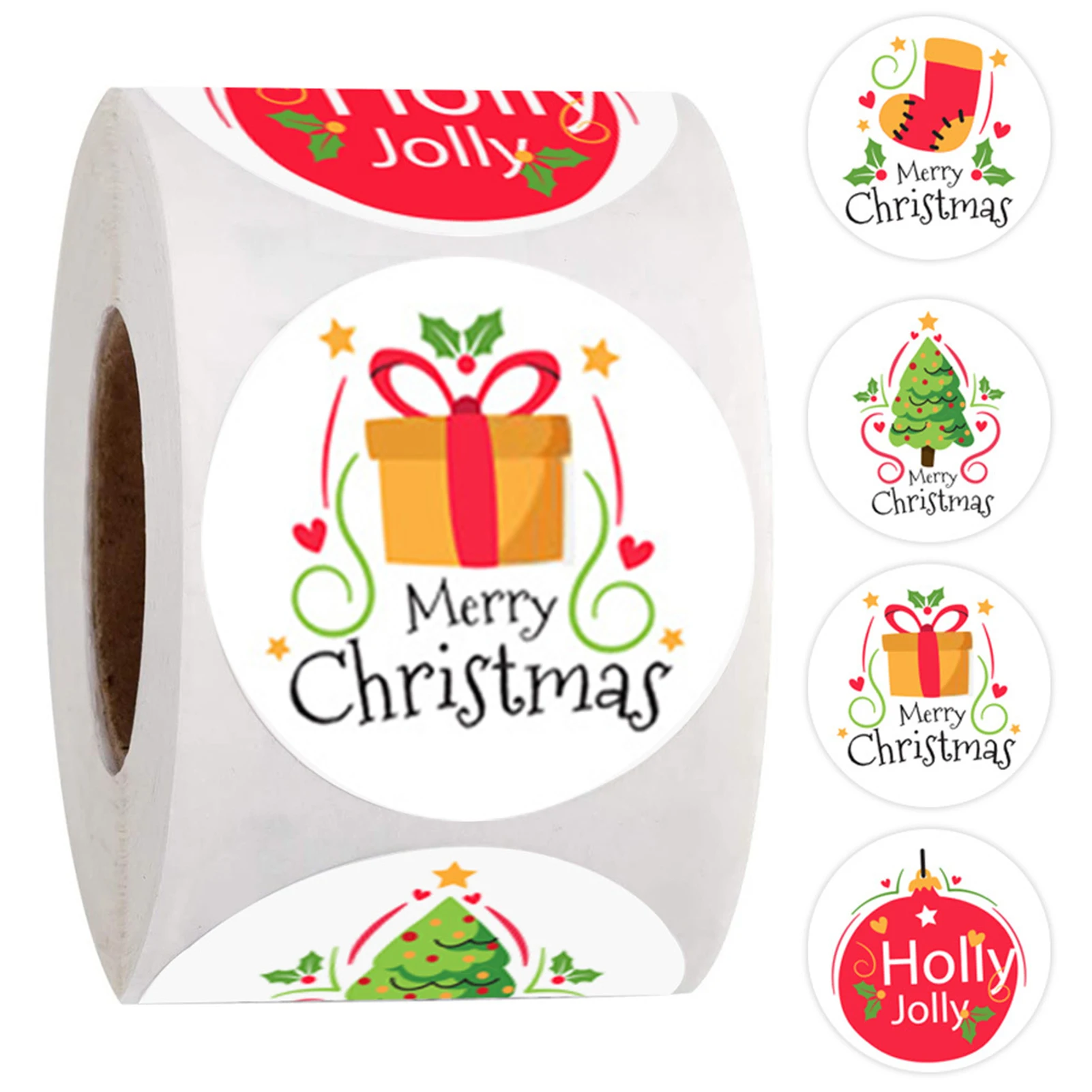 

500 Pcs/roll Christmas Stickers 4 Patterns Packaging Sealing Stickers For Birthday Christmas Gift Envelope Decoration Method