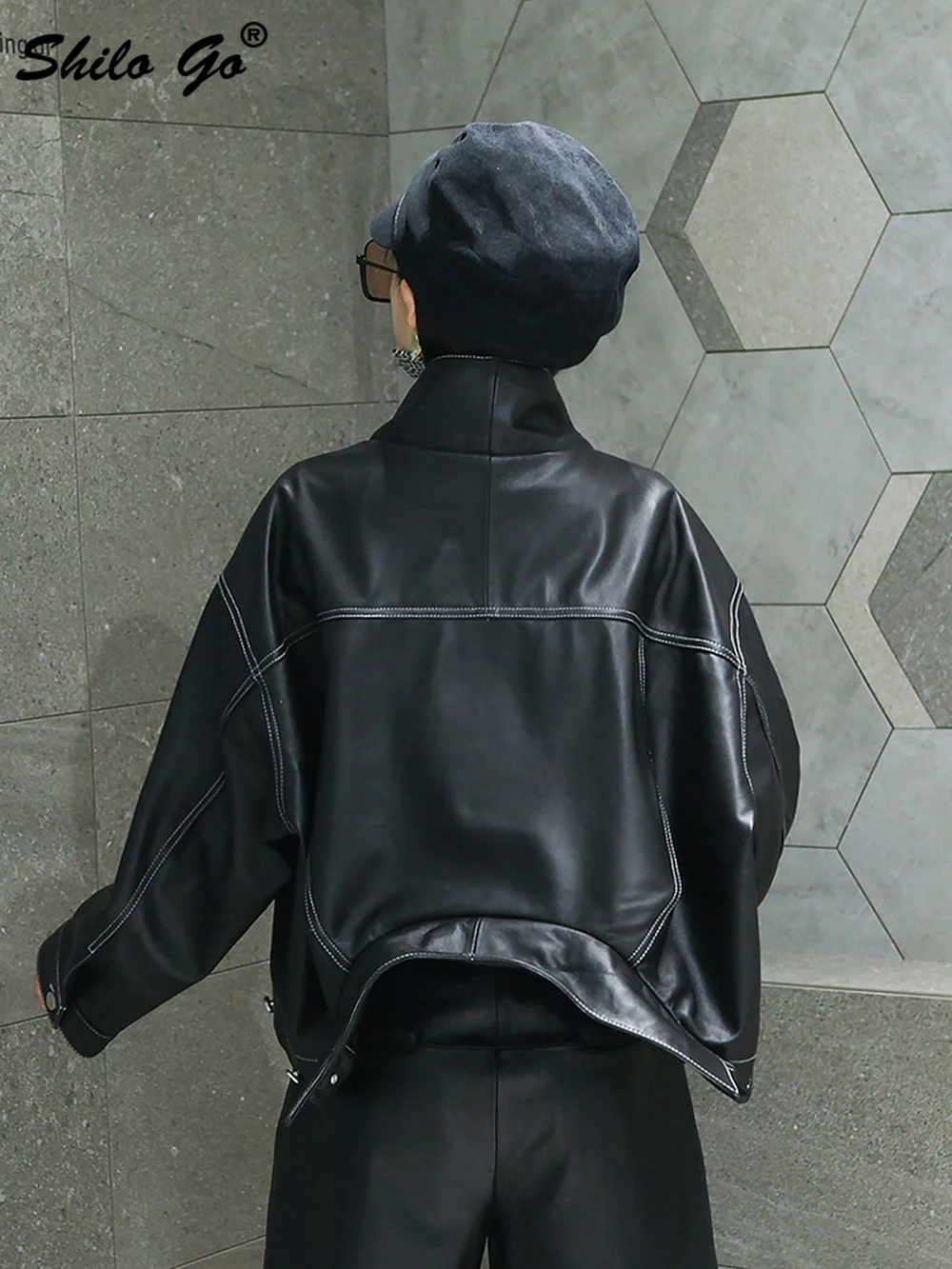 

Peter Pan Collar Drop Shoulder Plus Coat Women Winter Casual Buttons Front Genuine Leather Jacket Boyfriend Sheepskin Outwear