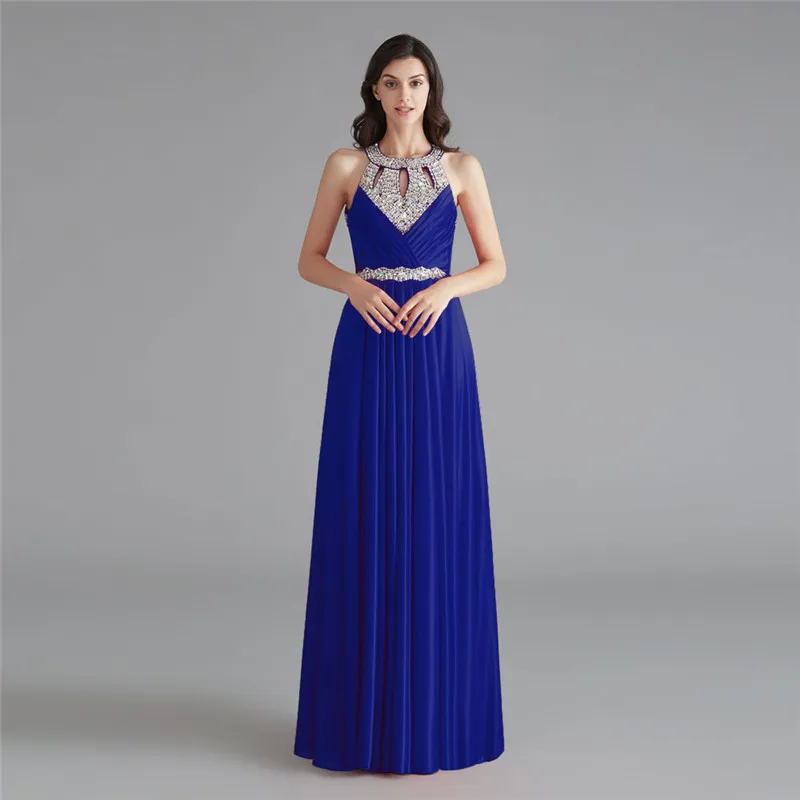 Royal Blue Красивое Очаровательное платье подружки невесты с круглым вырезом без рукавов со шнуровкой на спине модное винтажное свадебное платье для гостей с тяжелым бисером - Цвет: Royal Blue