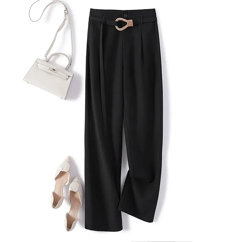 

White wide-leg pants women's spring and summer 2021 new high waist drape casual solid color suit pants straight long pants loose