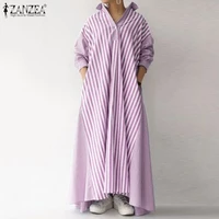 zanzea 2021 stylish striped shirt dress womens autumn sundress casual long sleeve maxi vestidos female lapel robe oversized