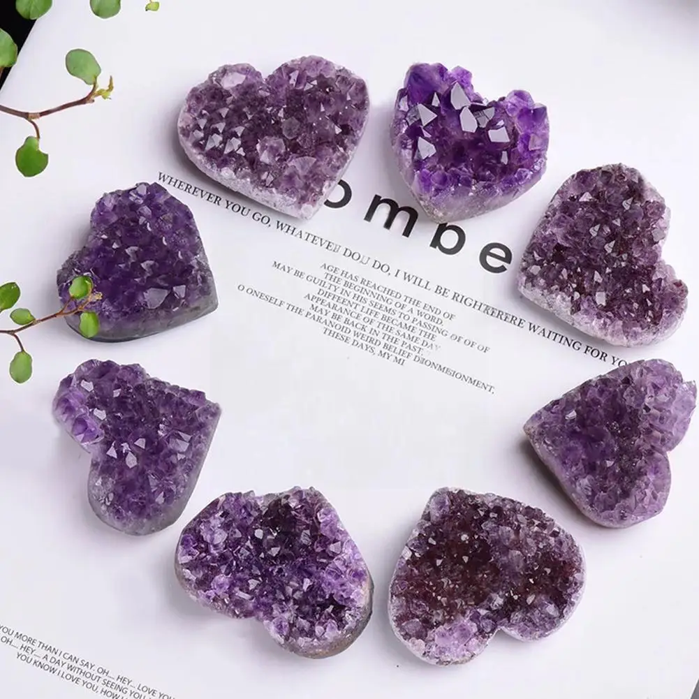 

Фиолетовый Натуральный Аметист в форме сердца, кварц, Хрустальный декор, драгоценный камень, кластер, качественный лечебный декор, Кристаль...