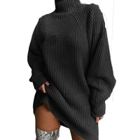 sweater dress female 2021 autumn and winter new product striped mid length raglan sleeve half high neck clothing m26