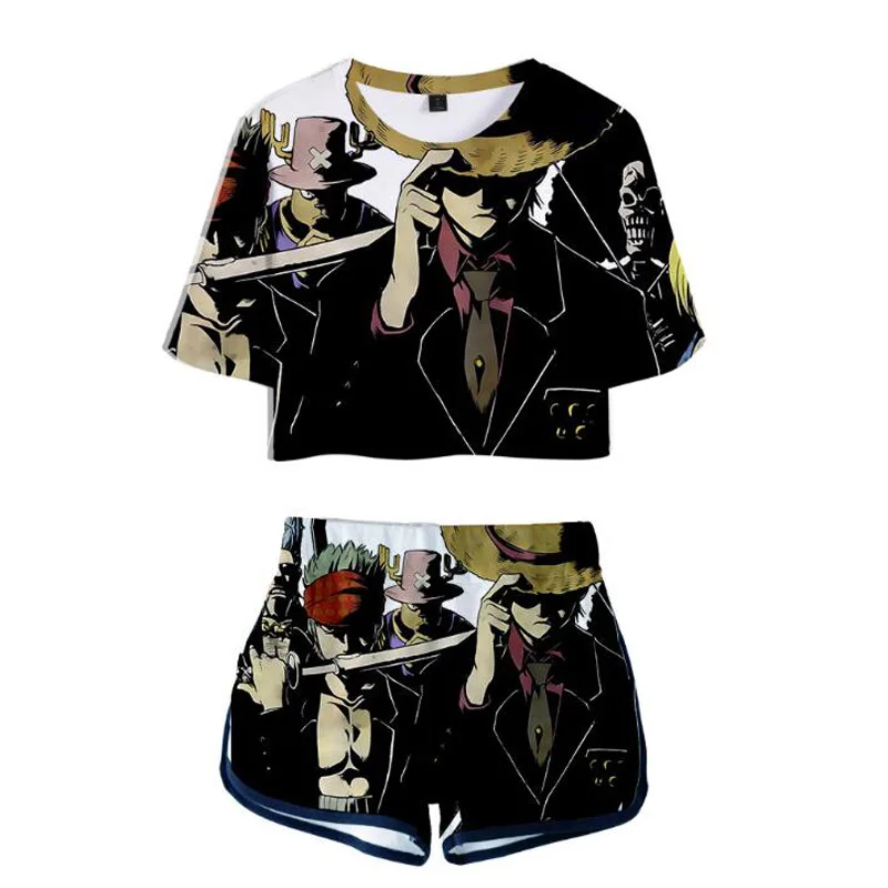 

Japan Anime One Piece 3D Print Tracksuit Women Two Piece Set Top and Shorts 2 Piece Outfits Luffy Roronoa Zoro Cosplay Costumes