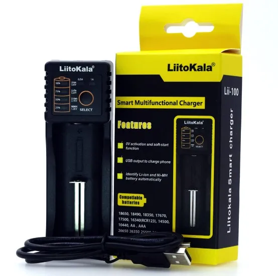 Liitokala Lii 100 зарядное устройство с ЖК дисплеем Зарядка 18650 3 7 V 18350 26650 NiMH литиевая