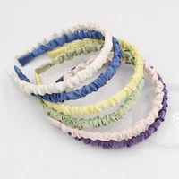 2pcs 1cm pleat headbands solid satin fabric hairband for women girls thin headwrap hair hoop bezel simple tiara hair accessories