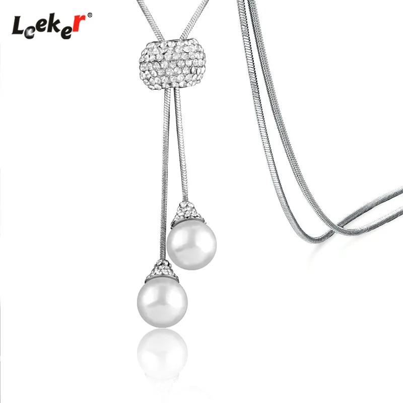 LEEKER элегантная двойная жемчужная подвеска в форме шара длинное ожерелье Золотая