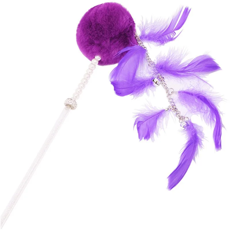 

Colorful Faux Feather Cat Teaser Wand Fairy Bell Kitten Teaser Toy Cat Interactive Toy Plastic Kitten Tassel Stick Pet Supplies