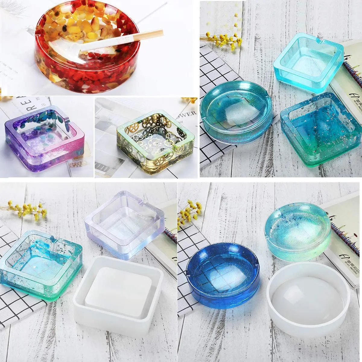 

DIY Silicone Coaster Resin Molds Epoxy Casting mould Including Round Hexagon and Square mold for Concrete Cement Home Decoration