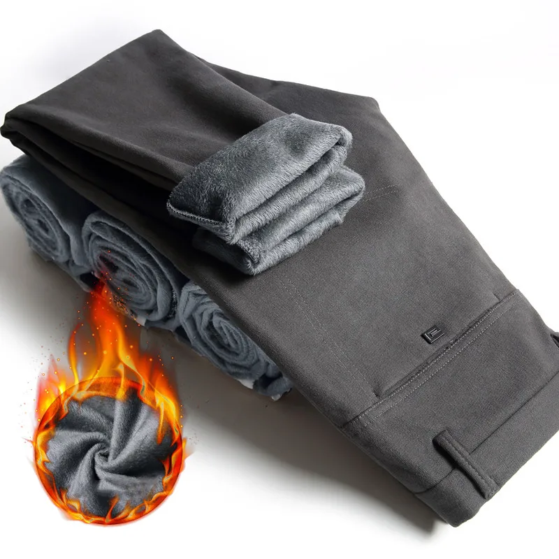 Зимний толстый мужской классический серый деловой костюм брюки модные тонкие