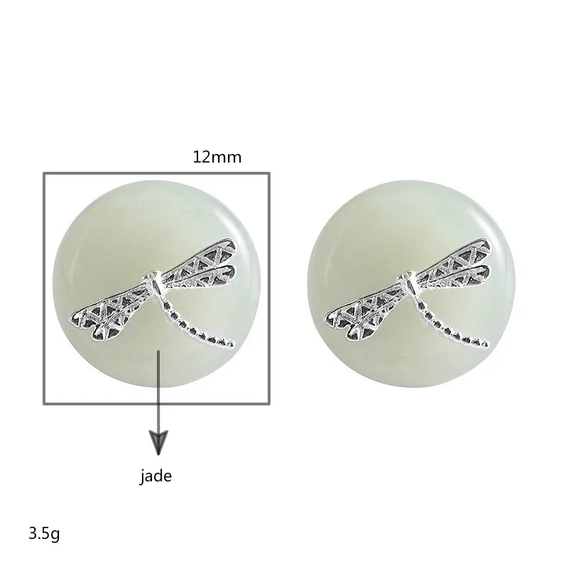 Висячие серьги-гвоздики из стерлингового серебра 925 пробы с круглой Нефритовой