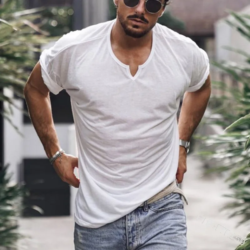 

Mandylandy T-shirt Men's Casual Short-Sleeved Sports T-shirt Summer Fashion Solid Color Slim Fit O-Neck T-shirt Top