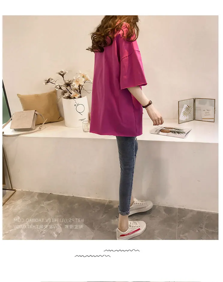 

Women's Clothing Summer O-Neck Loose Solid T-Shirt Half Sleeve Casual Streetwear Harajuku Korean White Top Pullover Tee 2021