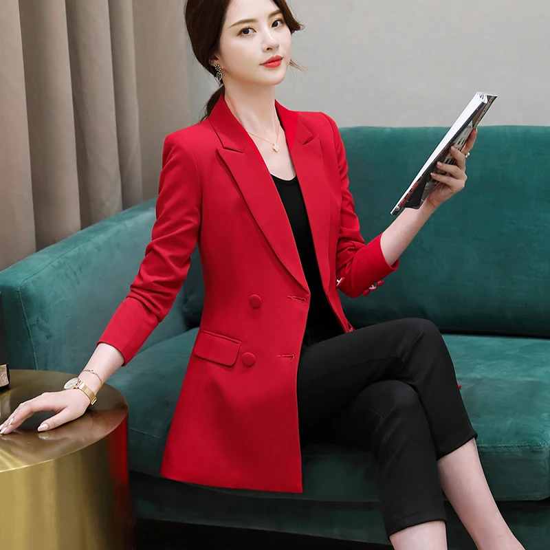 Женский двубортный пиджак Lenshin блейзер с длинным рукавом модная одежда для