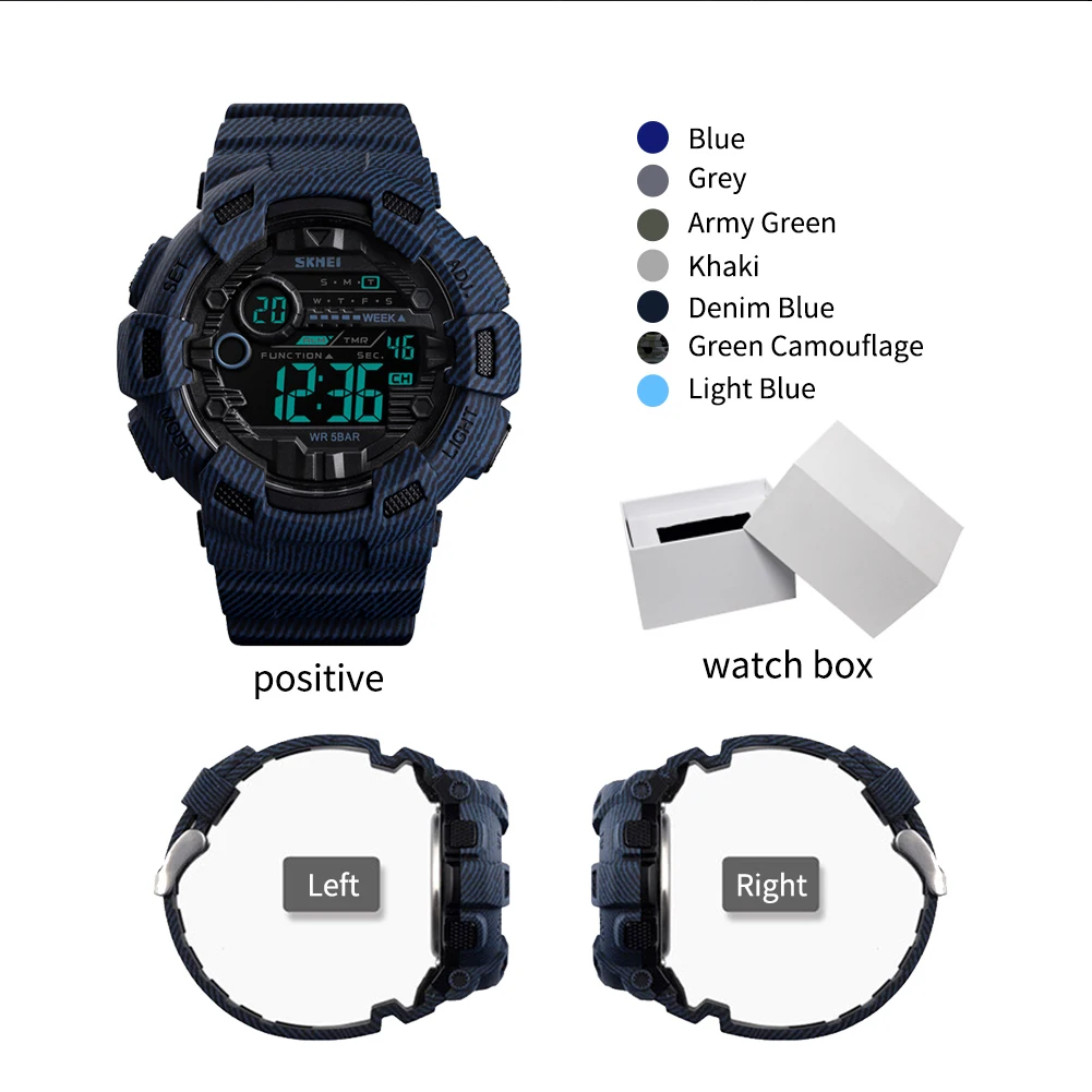

Men Digital Display Waterproof Countdown Sport Watch Camouflage Electronic Fashion LED Backlight Large Dial Outdoor PU Strap