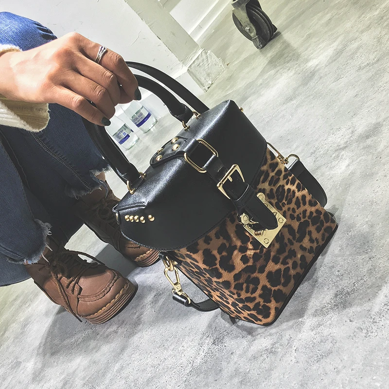 TekiEssica модная винтажная леопардовая сумка в форме коробки Женская Повседневная