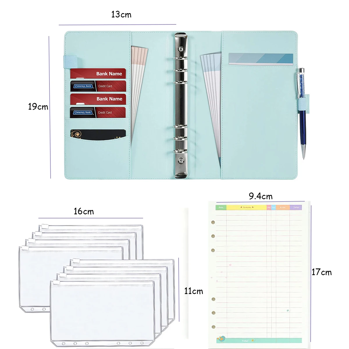 

A6 PU Leather Notebook Binder Budget Planner Organizer 6 Ring Binder Cover, 8 Pieces Binder Pockets, Notebook Binder