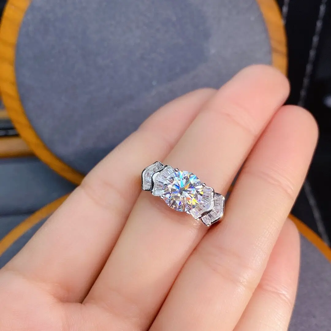 Mosan Diamond Ring 2.0ctD Color VVS1 Grade Clarity Eight Heart Eight Arrows Cutting GIA Jewelry Luxury Wedding Ring S925