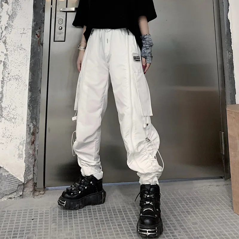 Брюки карго с большими карманами женские свободные штаны завышенной талией