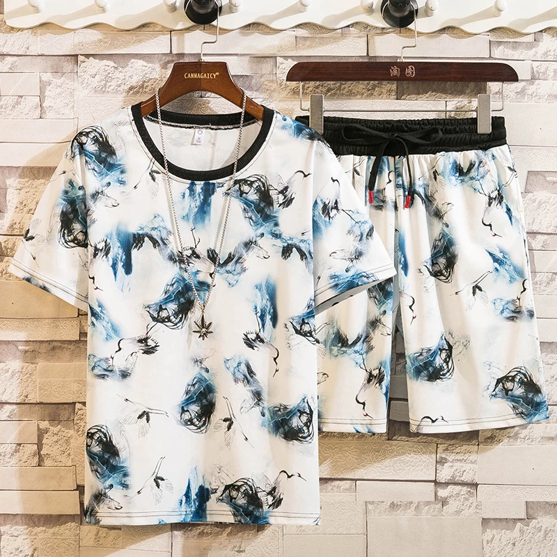 Костюм спортивный мужской с принтом Пляжная футболка круглым вырезом и