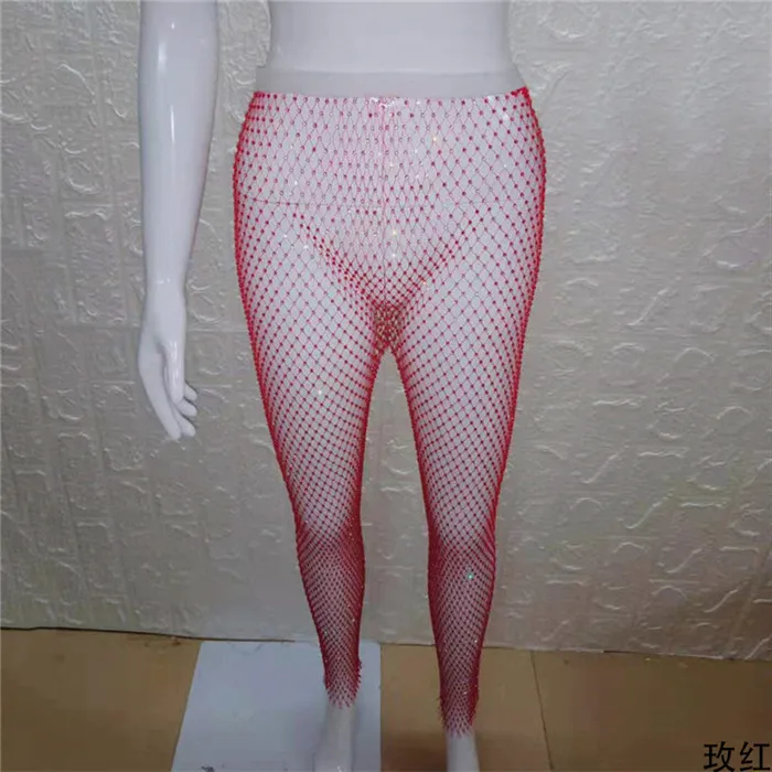 Meihong 110CM Блестящие хрустальные стразы, ажурные сексуальные штаны-туника, женские длинные штаны, сетчатые прозрачные Клубные вечерние штаны - Цвет: Meihong 110CM
