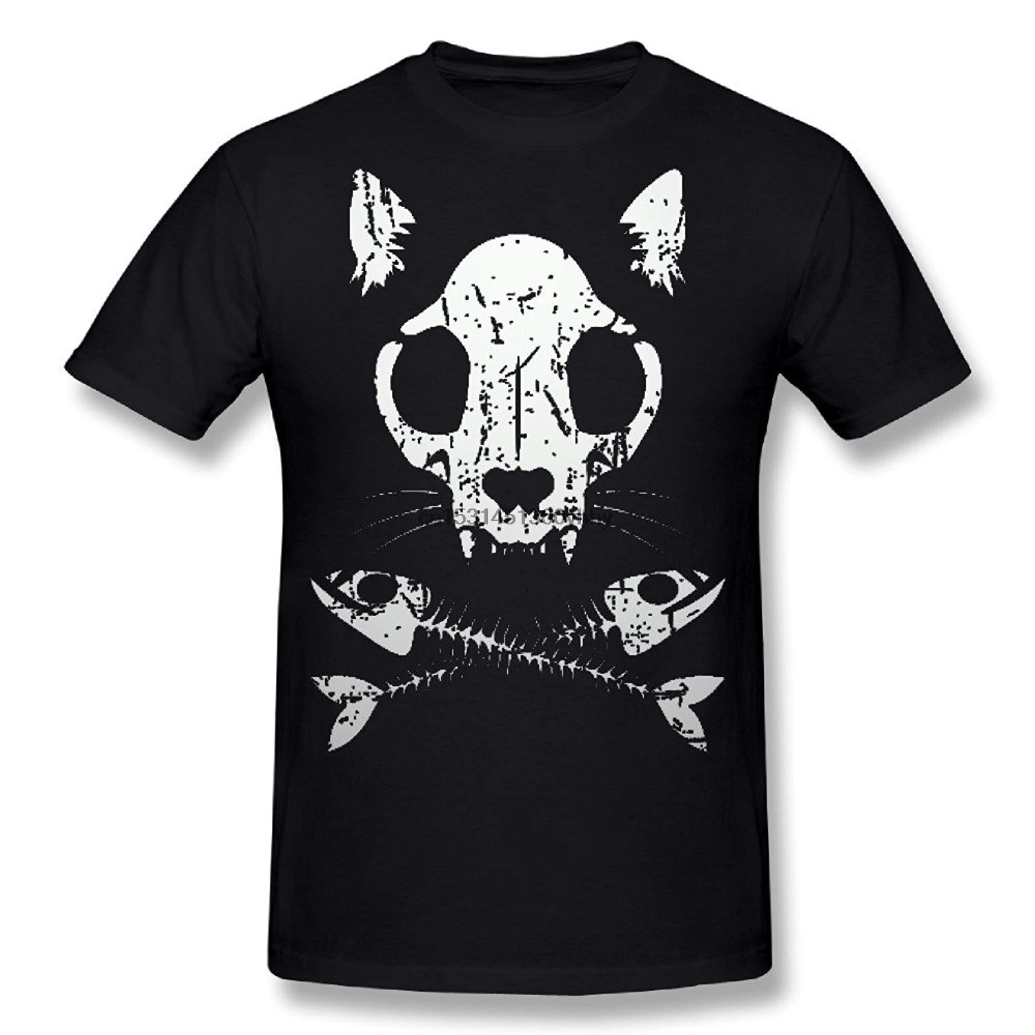 Мужская забавная футболка с коротким рукавом принтом кошки черепа рыбными