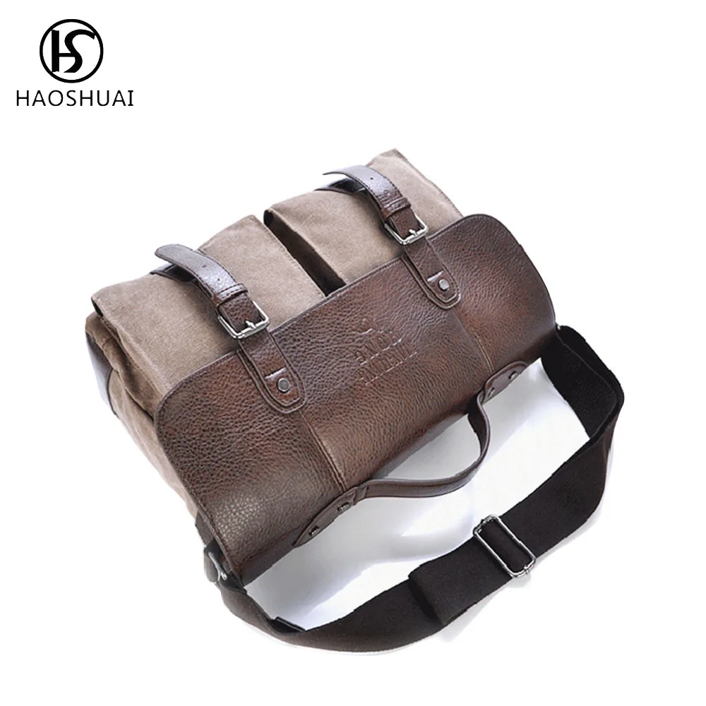 Сумка-мессенджер Мужская холщовая Винтажная сумочка на плечо из кожи Крейзи Хорс