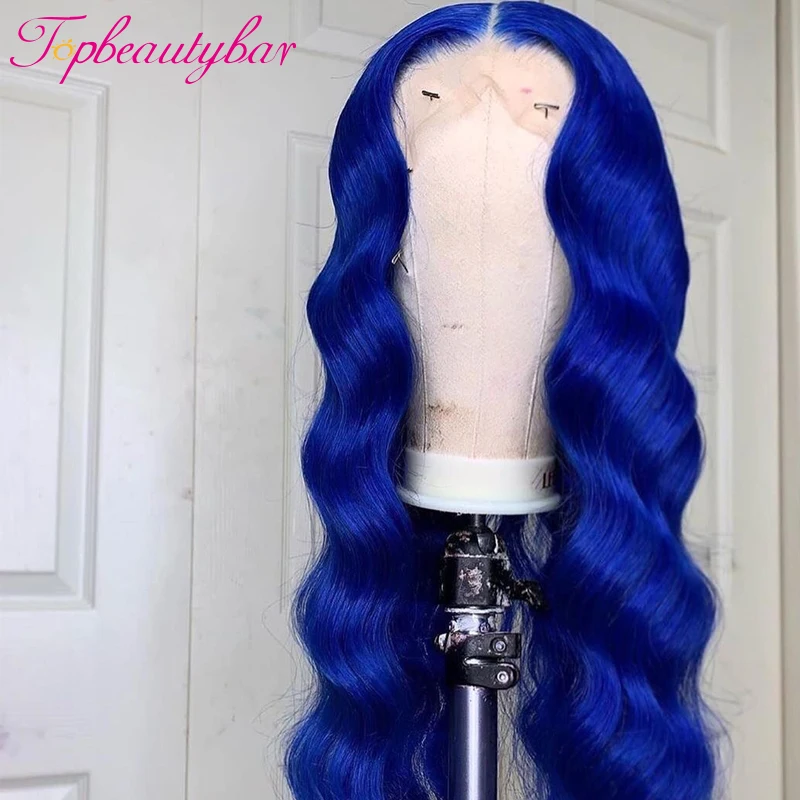 

Blue Color Lace Front Human Hair Wigs Straight Brazilian Remy Blue T Part Wavy 180 Density Brazilian Lace Frontal Wigs