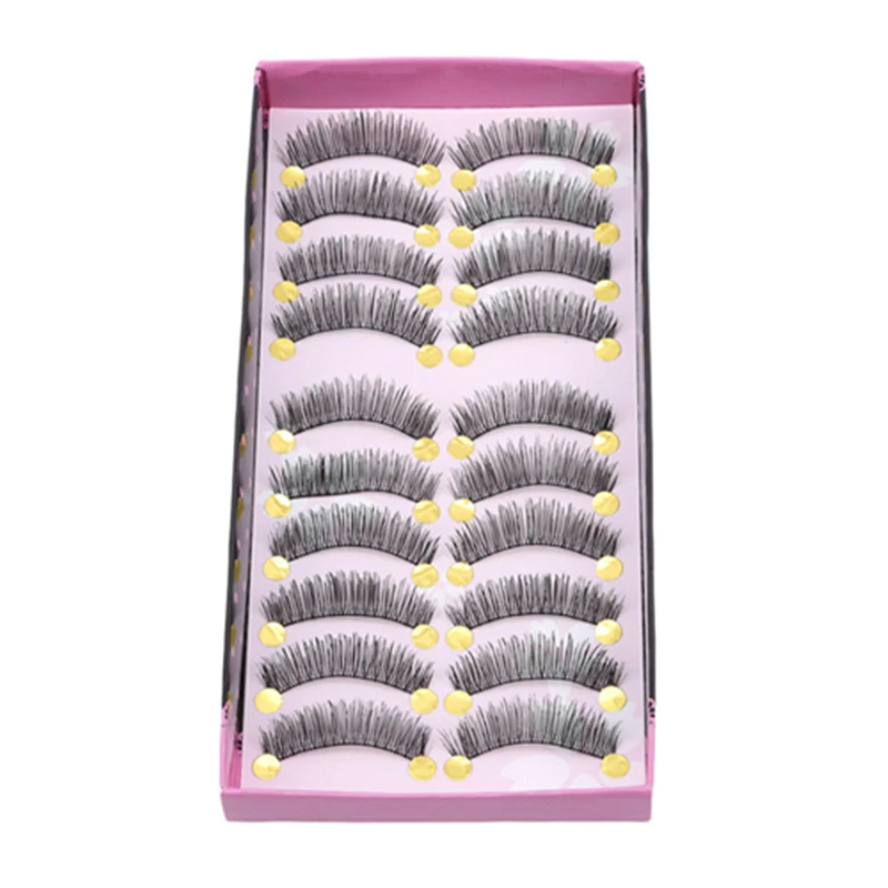

10Pairs Long Black Natural Handmade Makeup Tools Women Ladies False Eyelashes Thick Cross Lashe Full Stripe Eyelashes Beauty