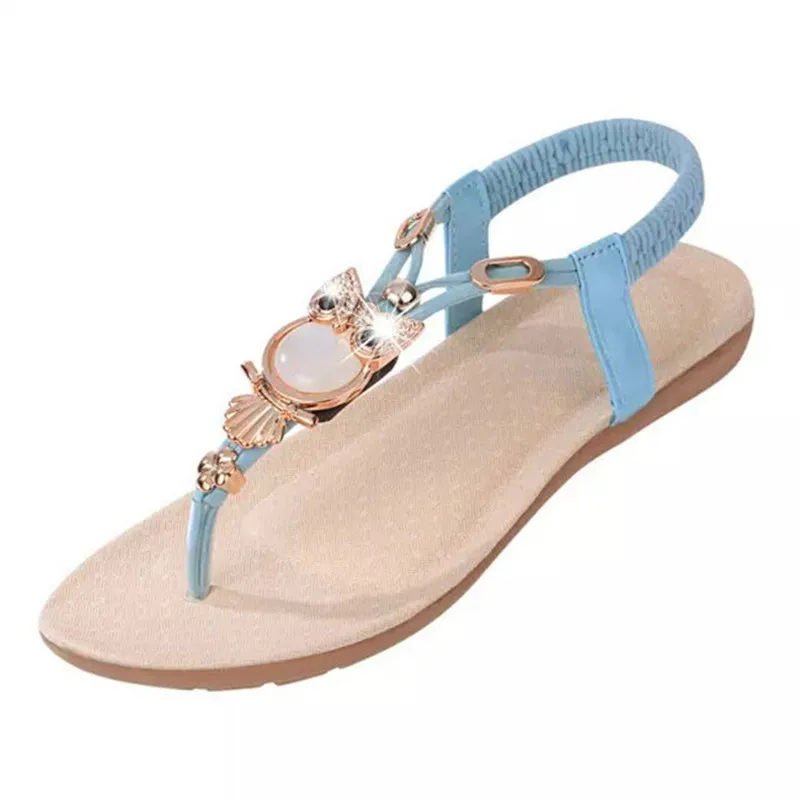 

2020 Summer Woman Sandals Female Flip Flops Beach Open Toe Sandals Woman Low Heel Beaded Shoes Woman Shoes Owl Sandals Footwear