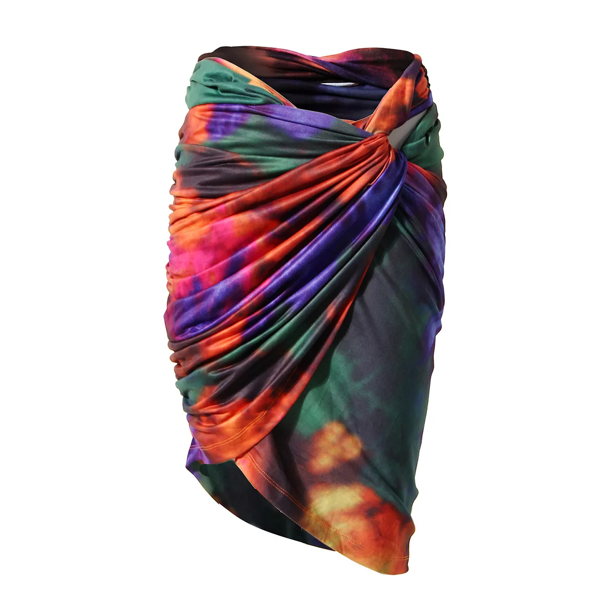 

[DEAT] Niche Print Set Colorful Fade Dye Short Sleeve T-shirt Pleated Half Skirt Two Piece Set 2021 Spring And Summer GX1134