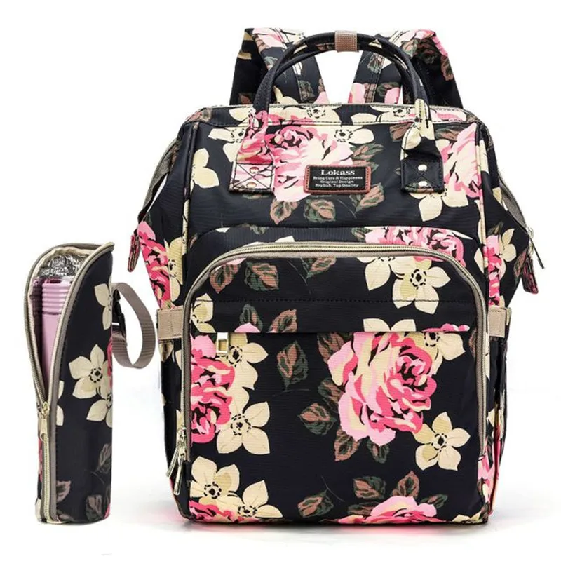 Fashion Baby Diaper Bag Backpack Floral Waterproof Multi-Functional Travel Nappy Bag Include Changing and Pad Insulated Pouch