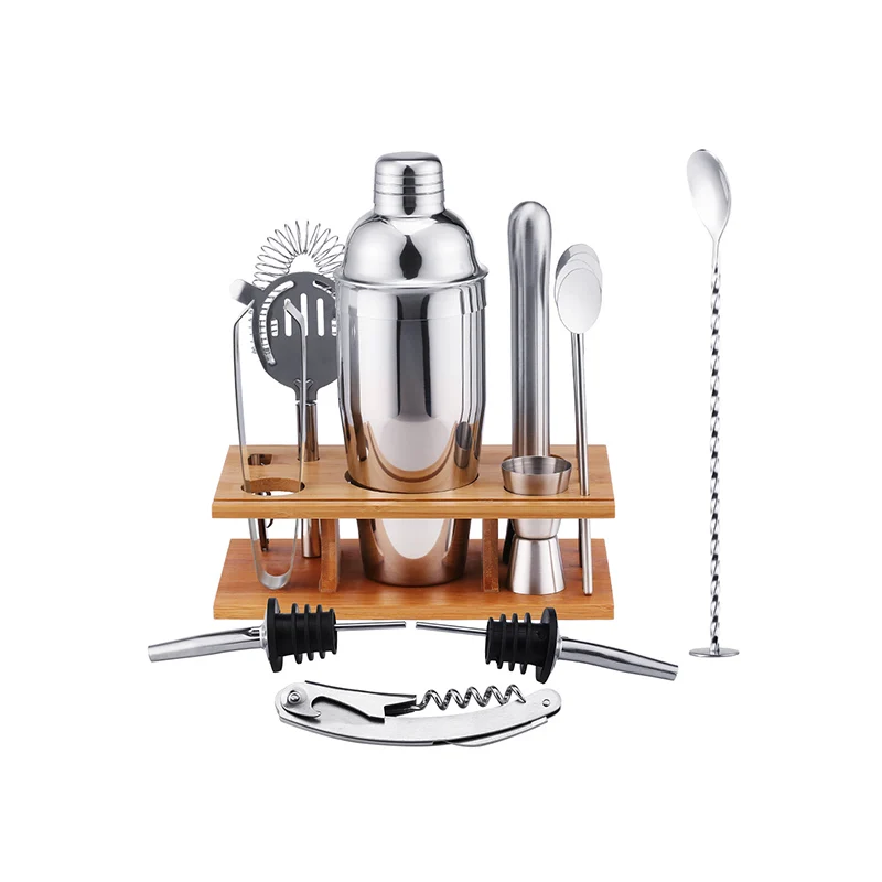 

new Cocktail Set 14 Piece Stainless Steel Cocktail Shaker Set with Bamboo Stand Bartender Kit Home Bar Set Cocktail Shaker