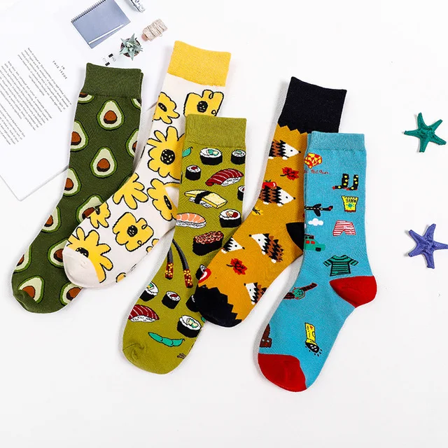 Носки хлопковые унисекс с авокадо бургерами суши яблоком фруктами едой 25 цветов |