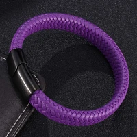 multicolor braided leather bracelet men fashion bangles stainless steel magnet clasp male wrist band pulsera masculina