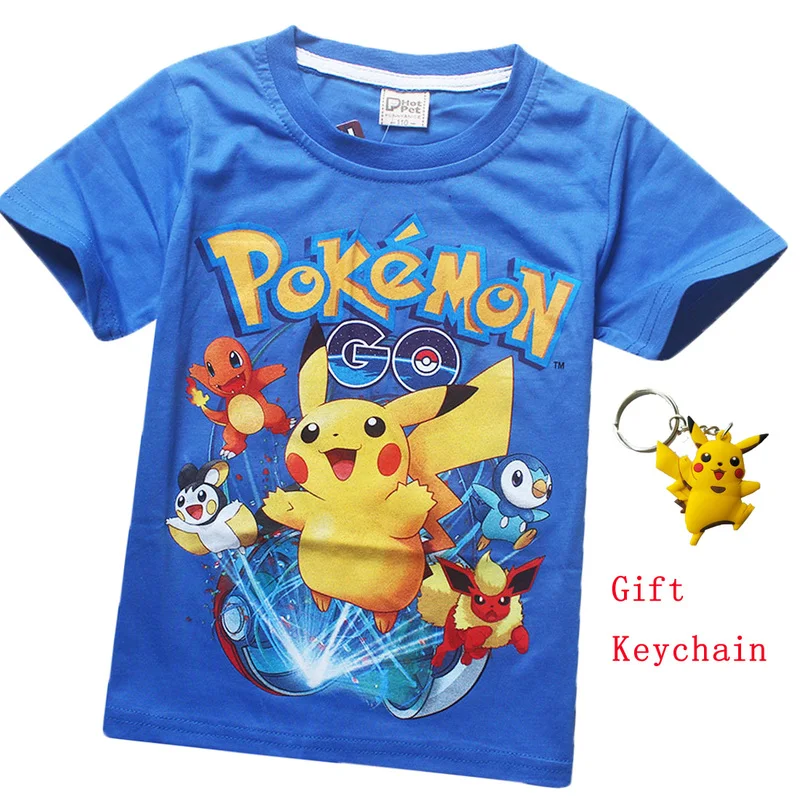 Подарок цепочка для ключей для мальчиков с принтом pokemon футболка детские хлопковые летние платья для девочек, рубашка 3D принт футболка «Пикачу» для детей Одежда для девочек футболки