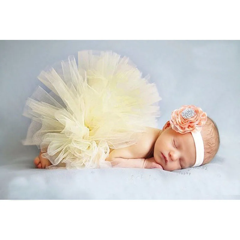 Реквизит для фотосъемки новорожденных юбка-пачка и повязка на голову с цветами