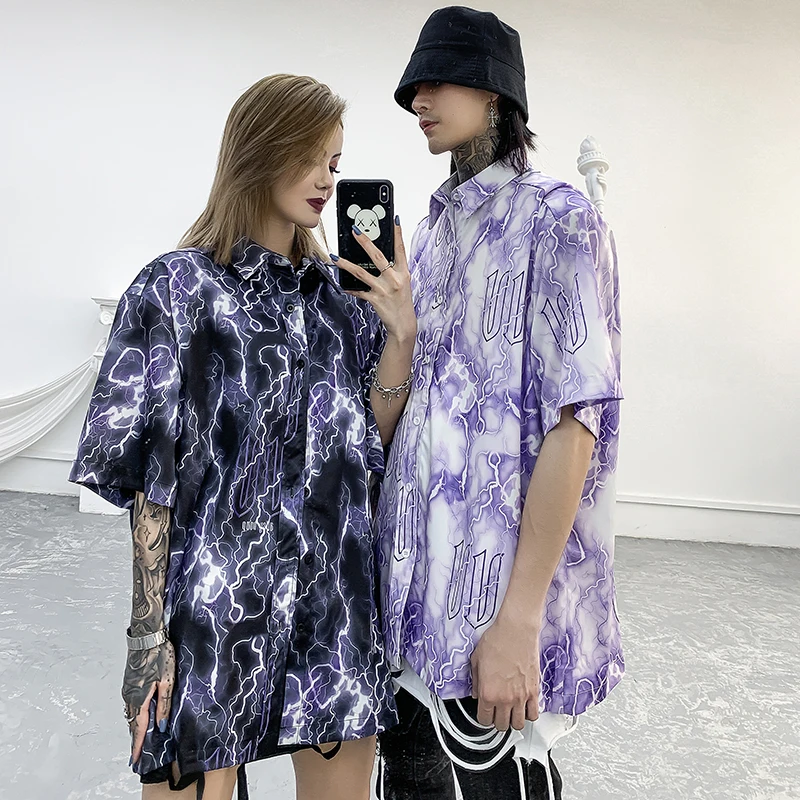 Мужская Повседневная рубашка в стиле Харадзюку панк рок с принтом молнии