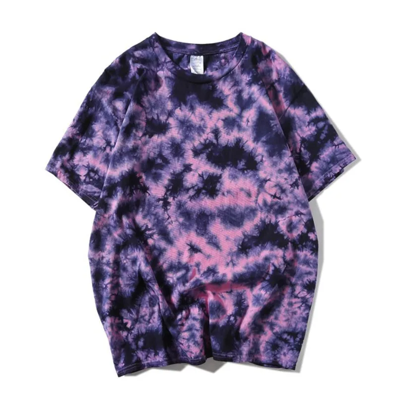 

Dropshipping Tie Dye t shirt Unisex Hip Hop T-shirt Fashion Summer Mens Round Neck loose Tshirts 100% cotton Oversize Tees Tops