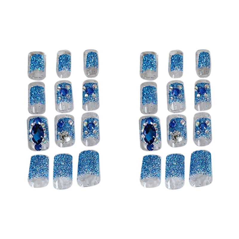 24 части фантастических синих поддельных ногтей ношение наклейки для готовые
