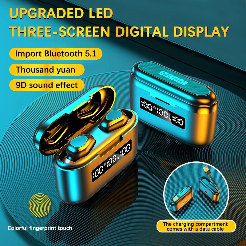 

Wireless Headphones TWS Bluetooth Earphones 3500mAh Battery Sports Waterproof Headsets HiFi 9D Stereo Earbuds with Microphones