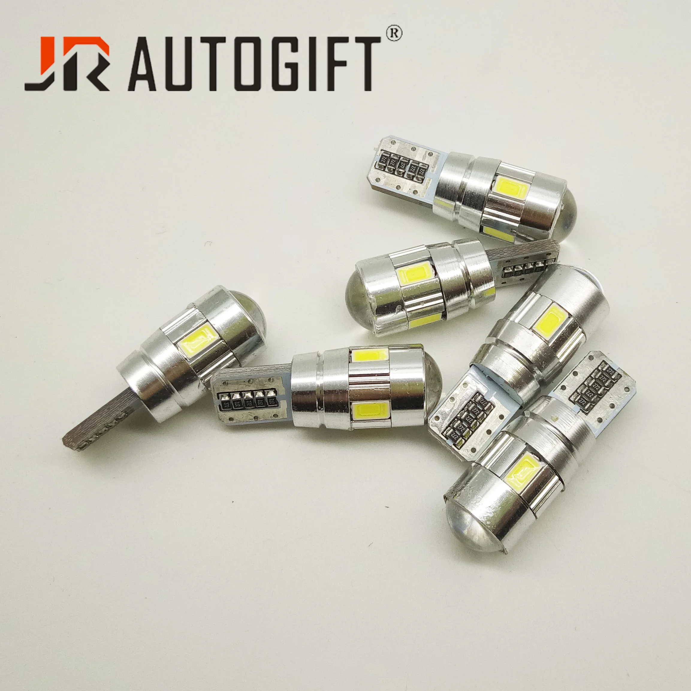 10 шт в наборе. Автолампа светодиодная T10 W5W SMD 5630 + Линза (с обманкой) габариты