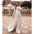 Простое ТРАПЕЦИЕВИДНОЕ свадебное платье с пуговицами, сатиновое платье с открытой спиной и шлейфом, платье невесты с длинным рукавом, свадебные платья 2022